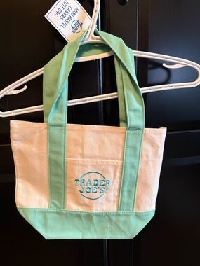 Trader Joe's Mint Green & Cream Canvas Mini Tote